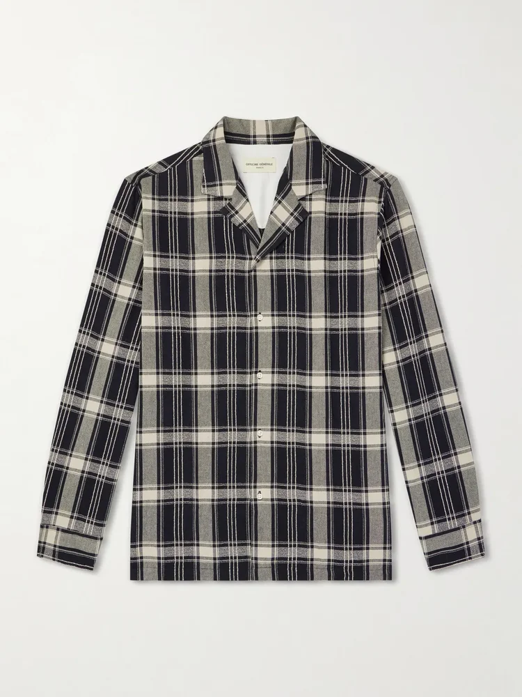 Eren Camp-Collar Checked Cotton-Blend Shirt