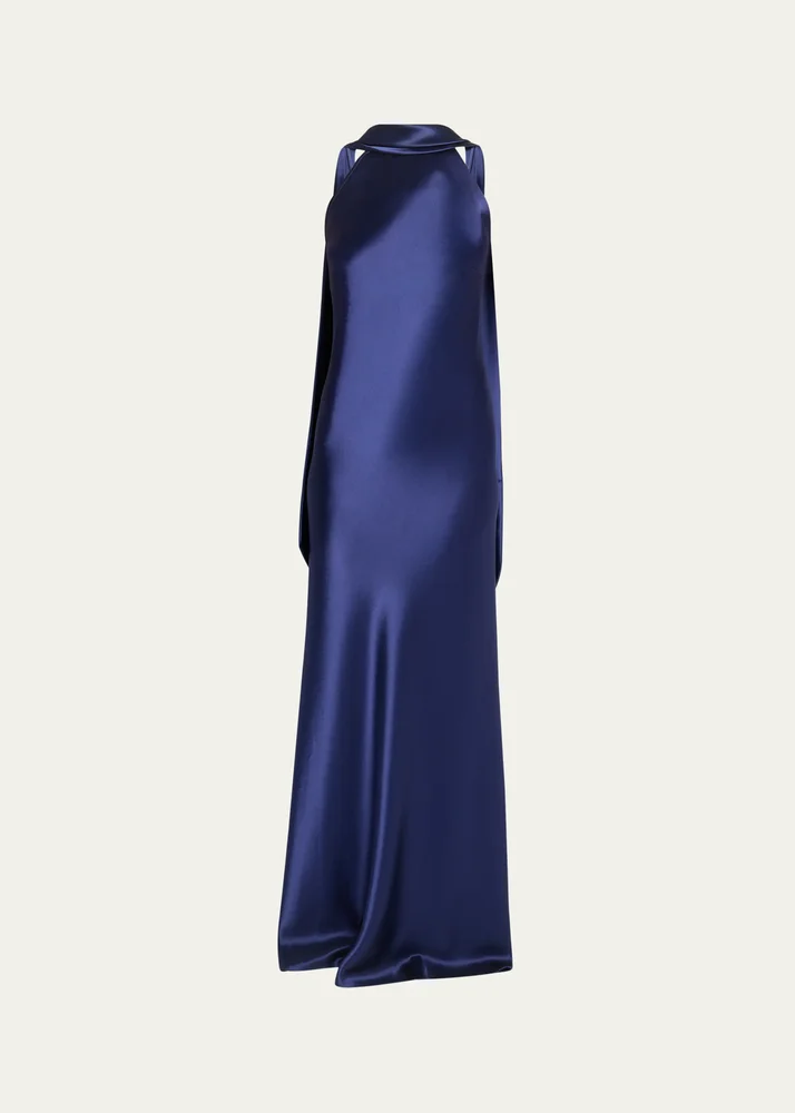 Crepe Satin Sleeveless Halter Gown