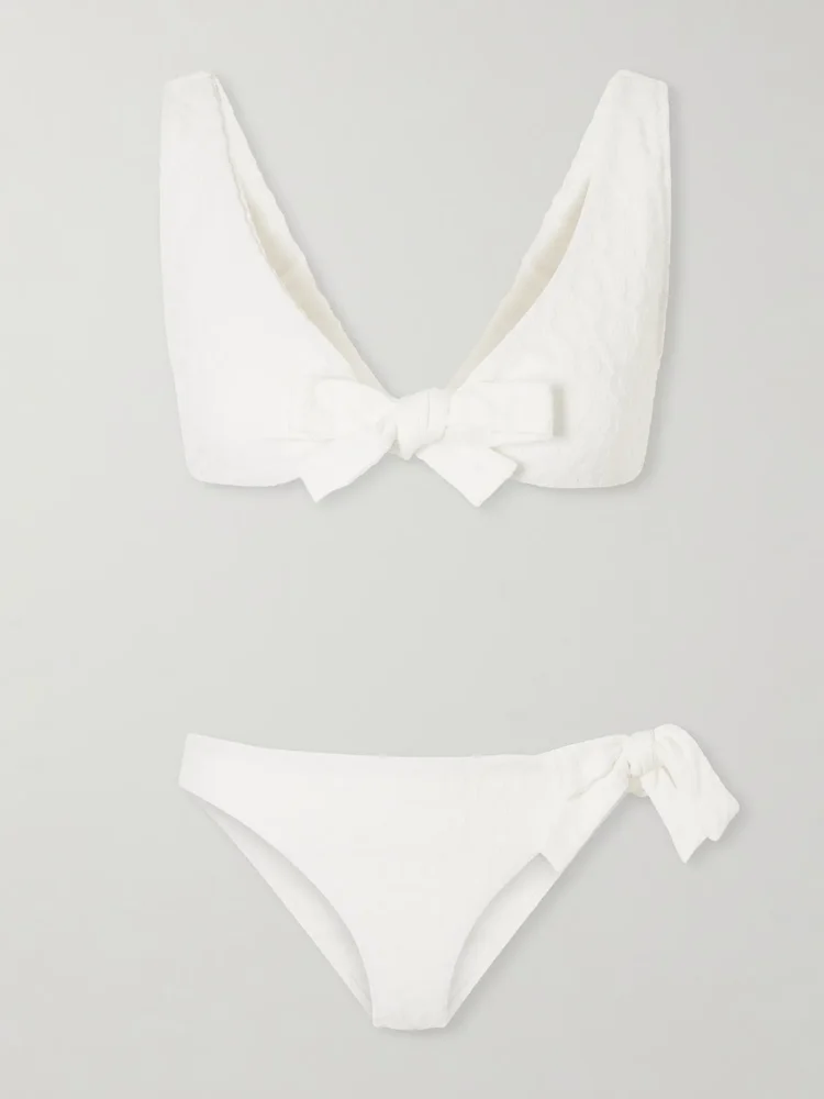 Bow floral-jacquard bikini