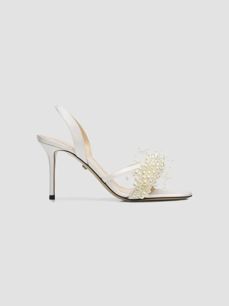 85MM Imitation-Pearl-Embellished Satin Sandals