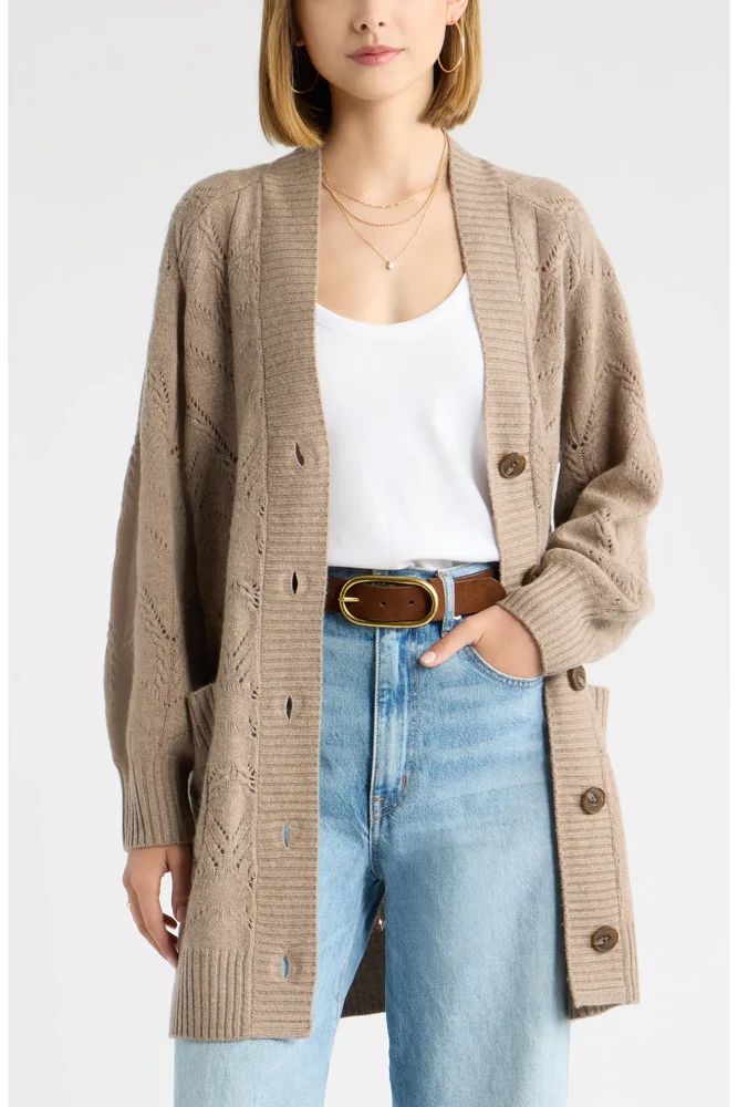 Pointelle Wool & Cashmere Cardigan