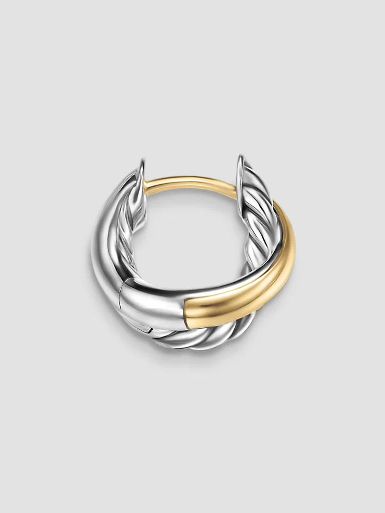 Crossover Huggie Hoop Earrings in Sterling Silver with 18K Yellow Gold 12.4MM