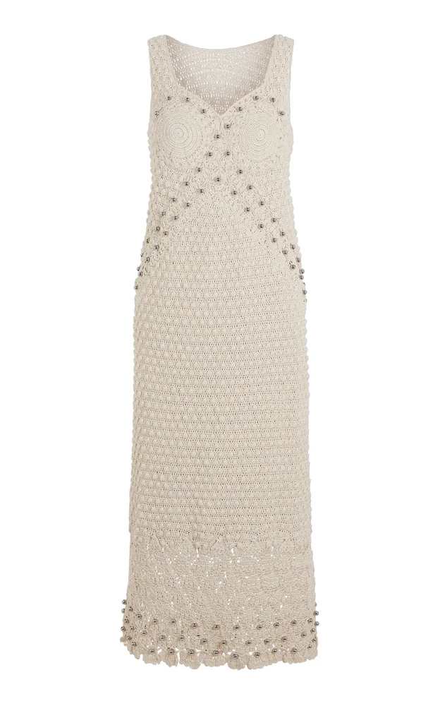 Embellished Crocheted Cotton Midi Dress