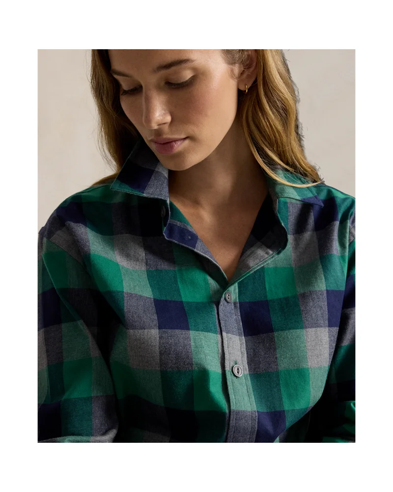 Oversize Fit Plaid Cotton Twill Shirt