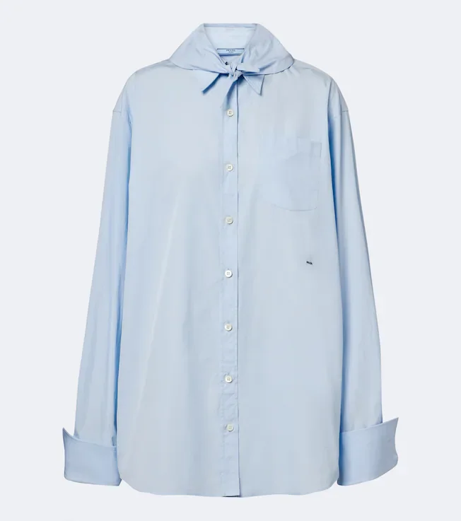 Tie-neck cotton poplin shirt