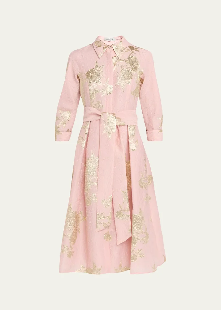 Metallic Floral Jacquard Midi Shirtdress