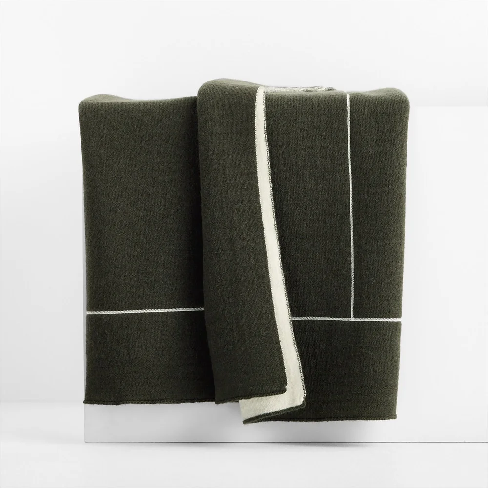Courtside Merino Wool 70"x55" Ficus Green Throw Blanket