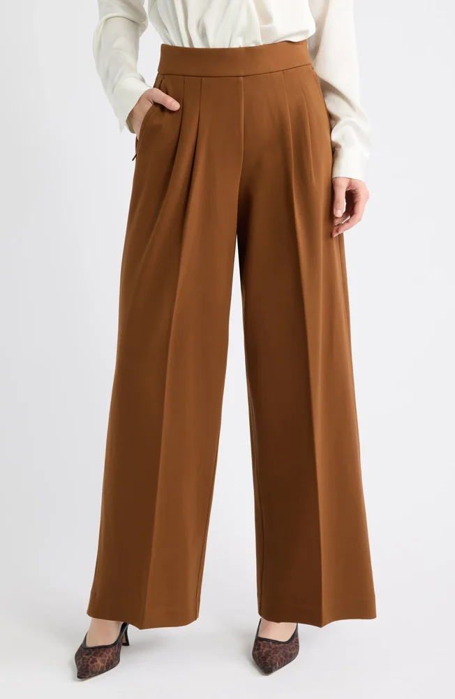 Pleated Ponte Wide Leg Pants