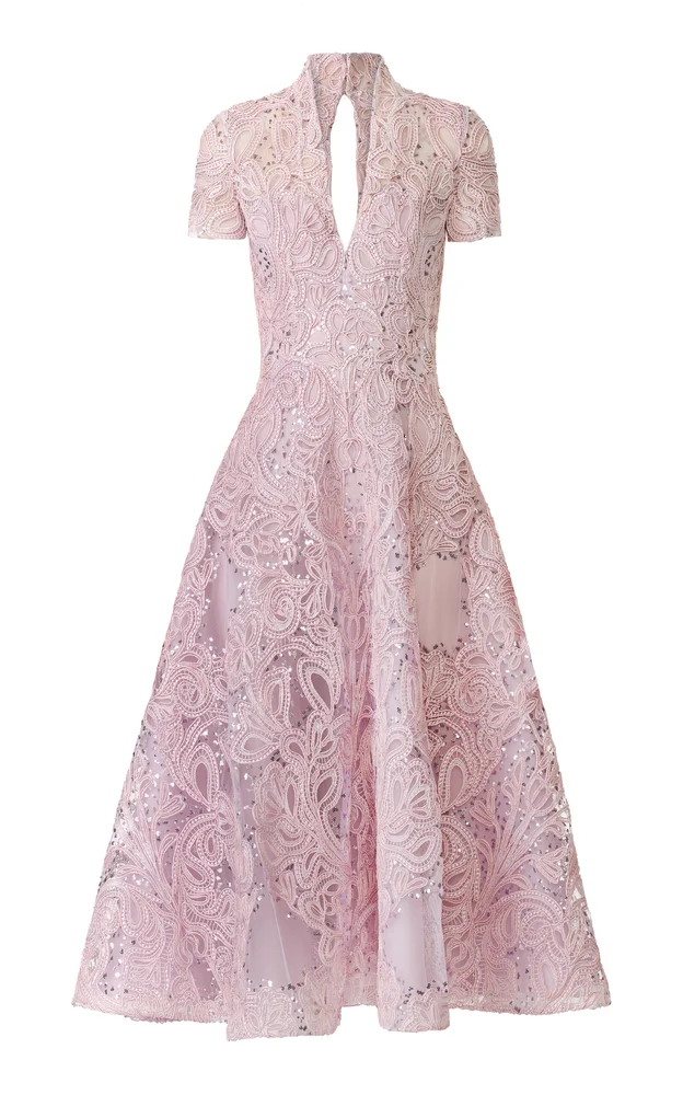 High V-Neck Sequined Midi Dress