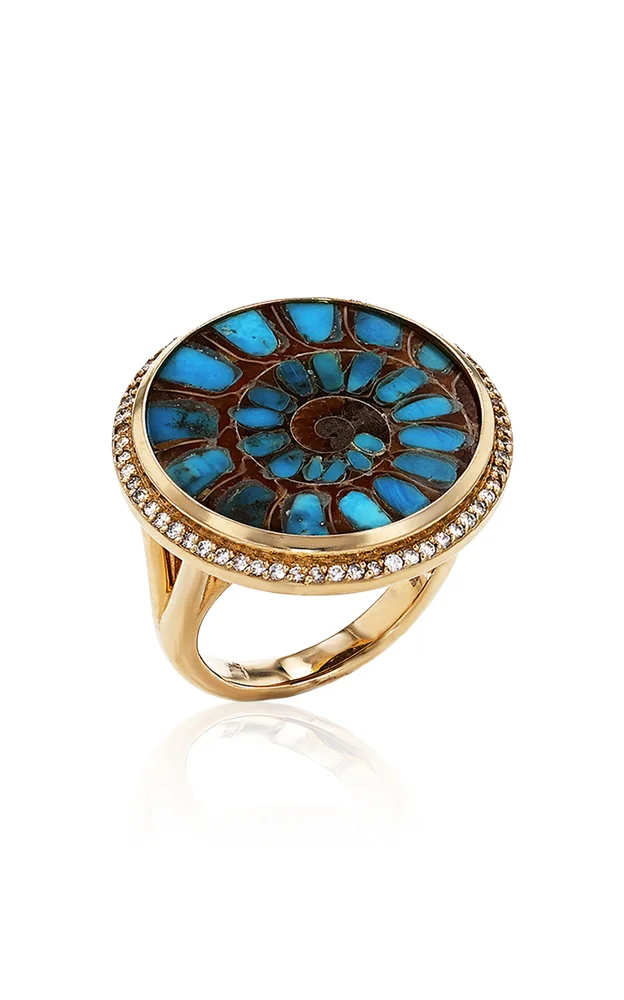 14K Yellow Gold Turquoise Ammonite Cocktail Ring