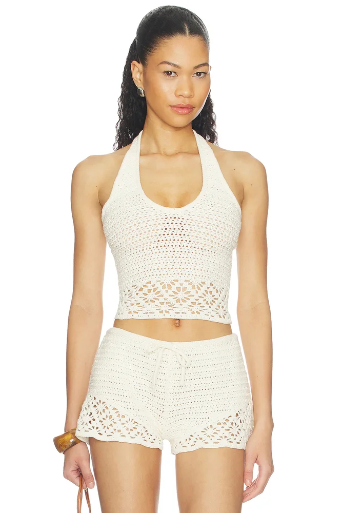 Crochet shell-embroidered tank top