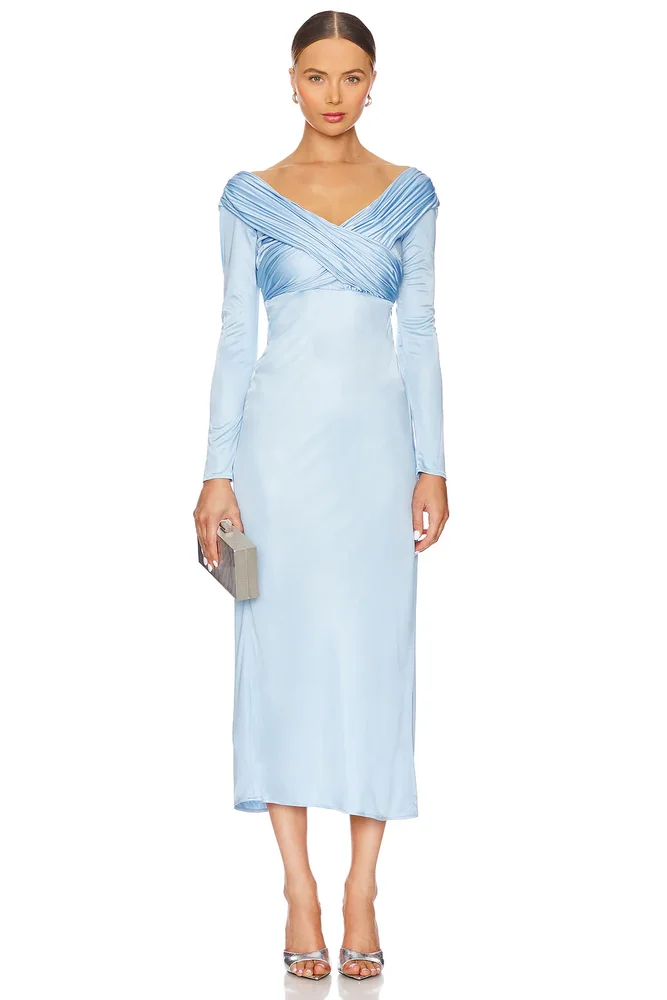 Long Sleeve Draped Jersey Dress