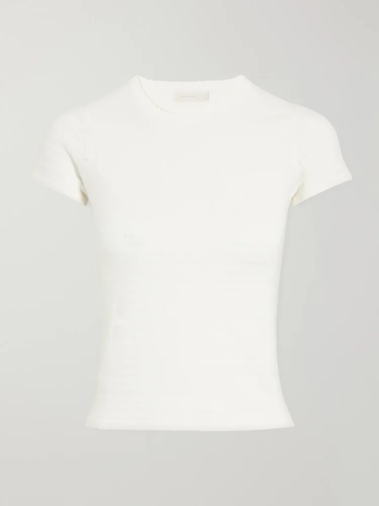 Lisandra scalloped stretch cotton-blend T-shirt
