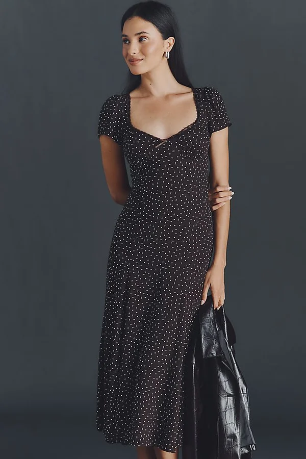 Reformation Afton Short-Sleeve A-Line Midi Dress