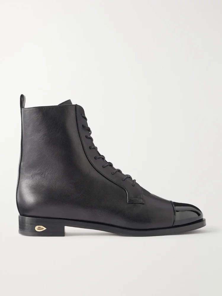 Brando patent leather-trimmed leather ankle boots