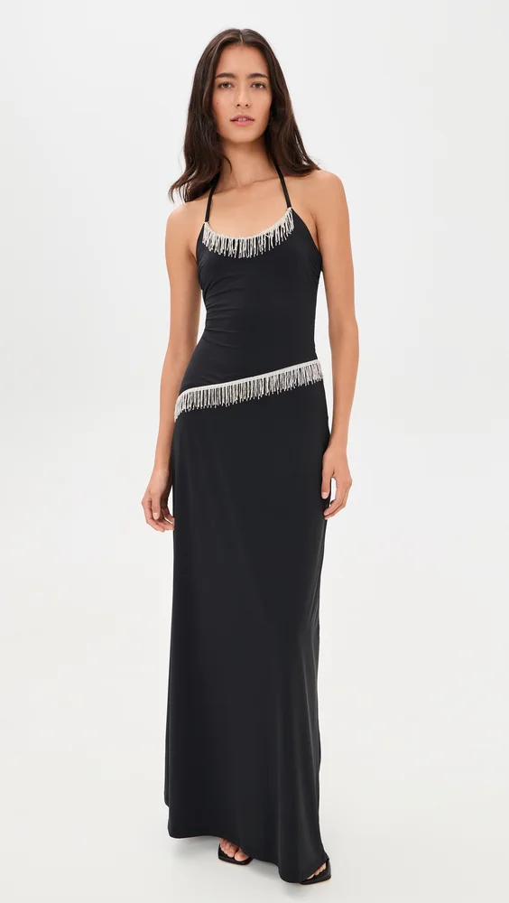 Manon Halter Beaded Maxi Dress