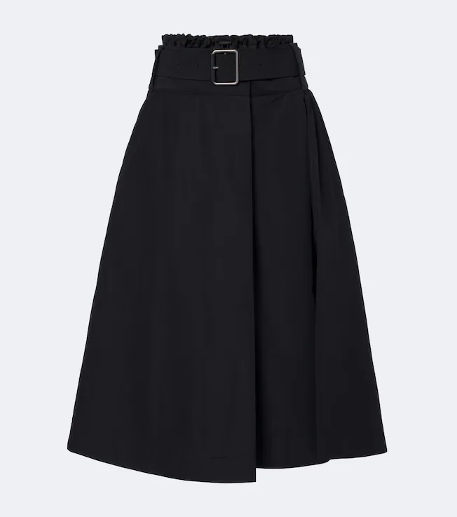 Belted cotton-blend midi skirt