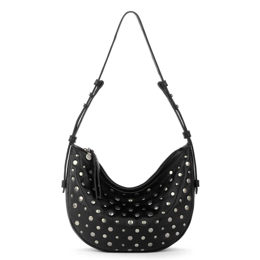 Tess Shoulder Bag, Leather, Black Silver Stud