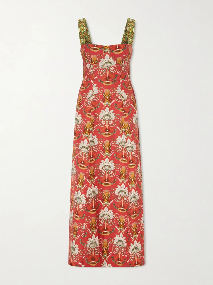 Azzurra open-back floral-print linen and cotton-blend midi dress