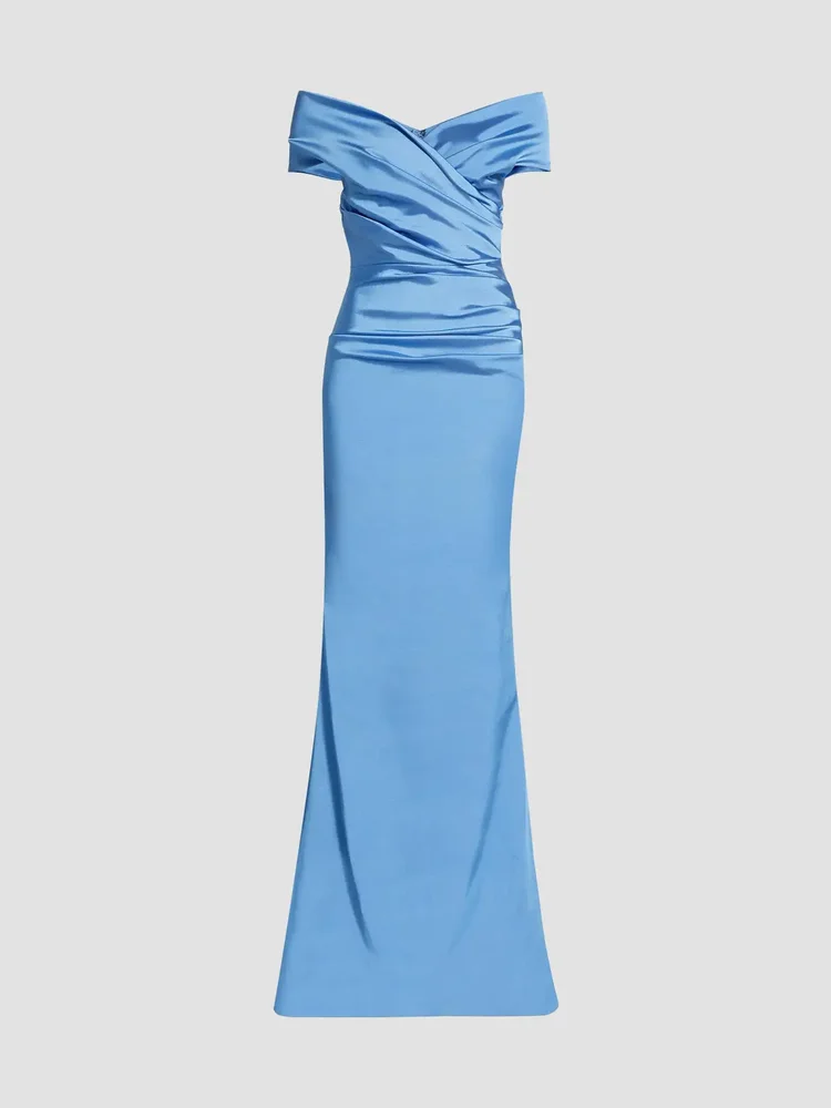 Off-The-Shoulder Ruched Satin Gown
