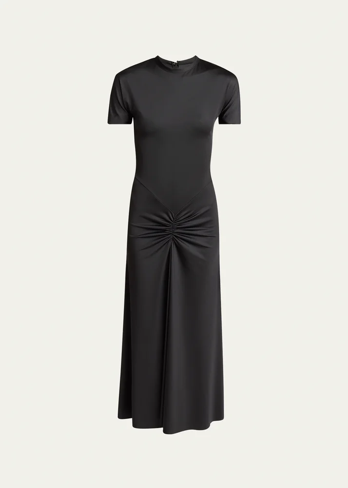 Gathered Drop-Waist Midi T-Shirt Dress