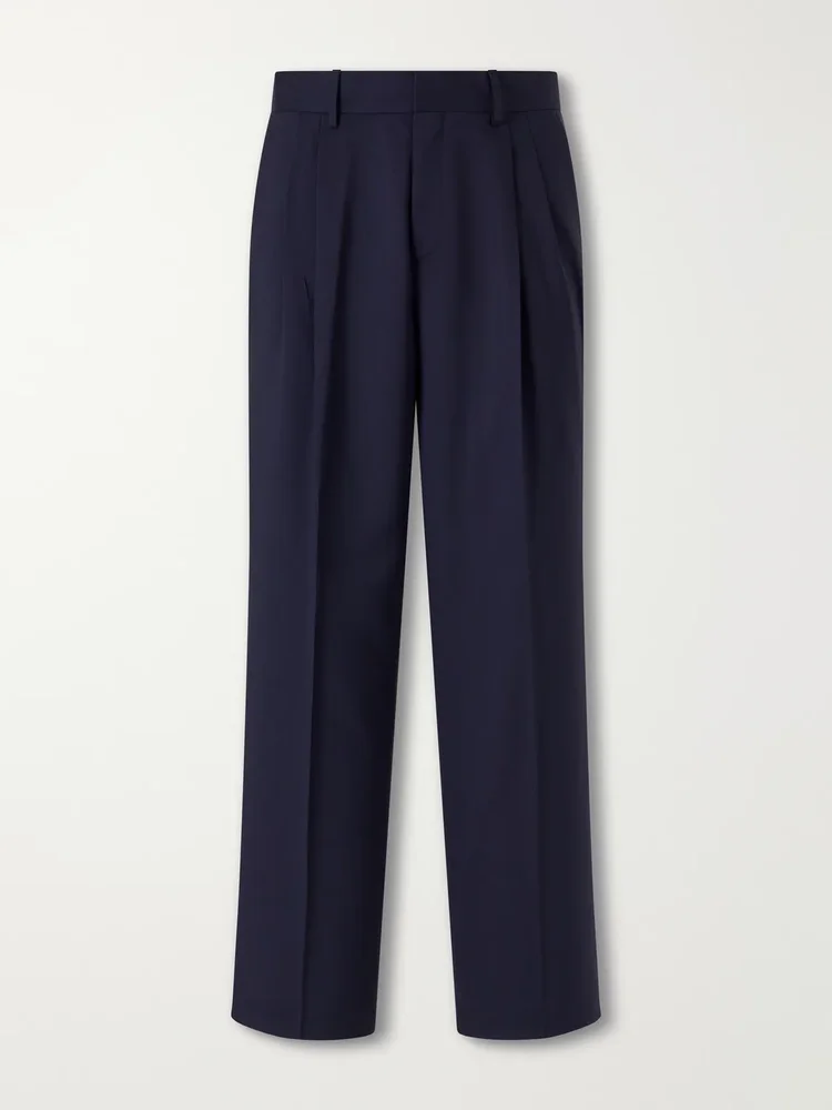 Wide-Leg Pleated Wool Suit Trousers