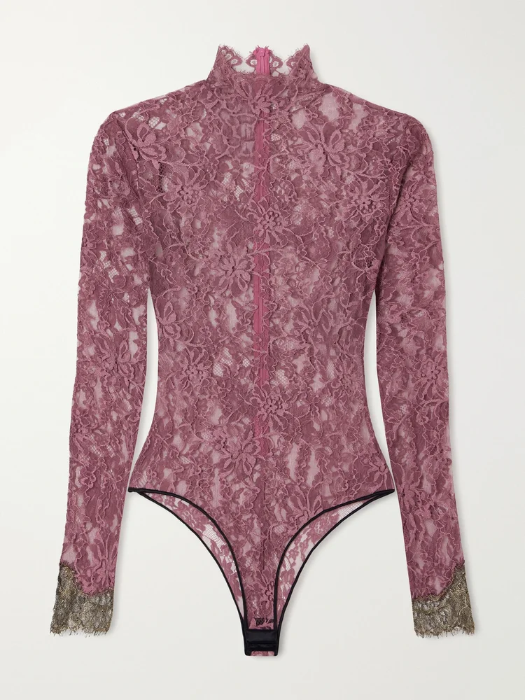 Scalloped lace-jersey bodysuit