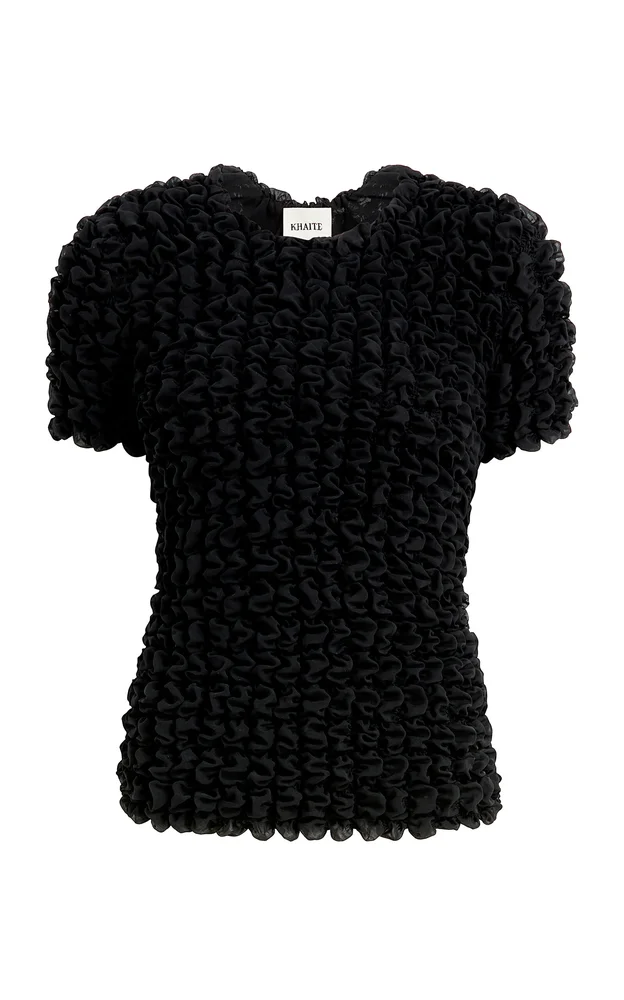 Polly Smocked Silk-Chiffon Top