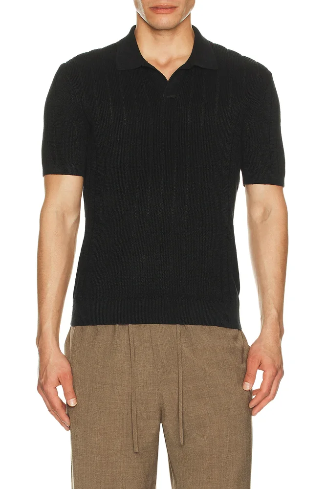 Short Sleeve Linen Johnny Collar Sweater