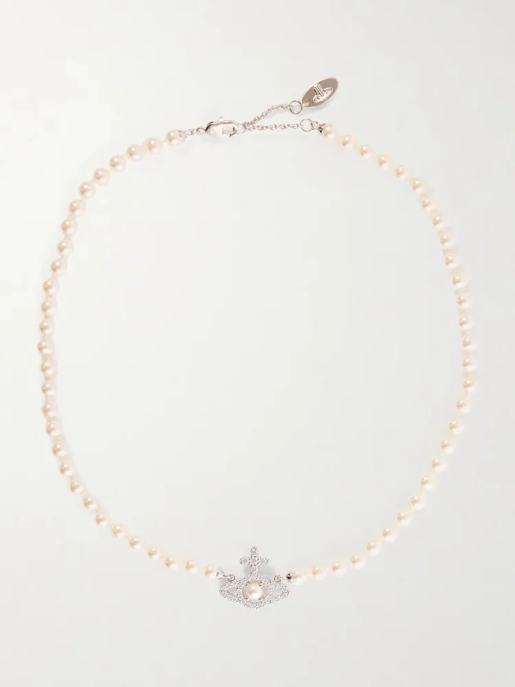 Olympia platinum-tone crystal and pearl necklace