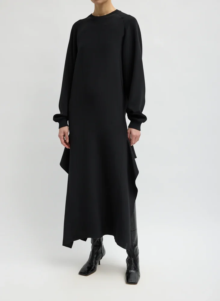 4-Ply Silk Long Sleeve Dress with Ruffle Detail