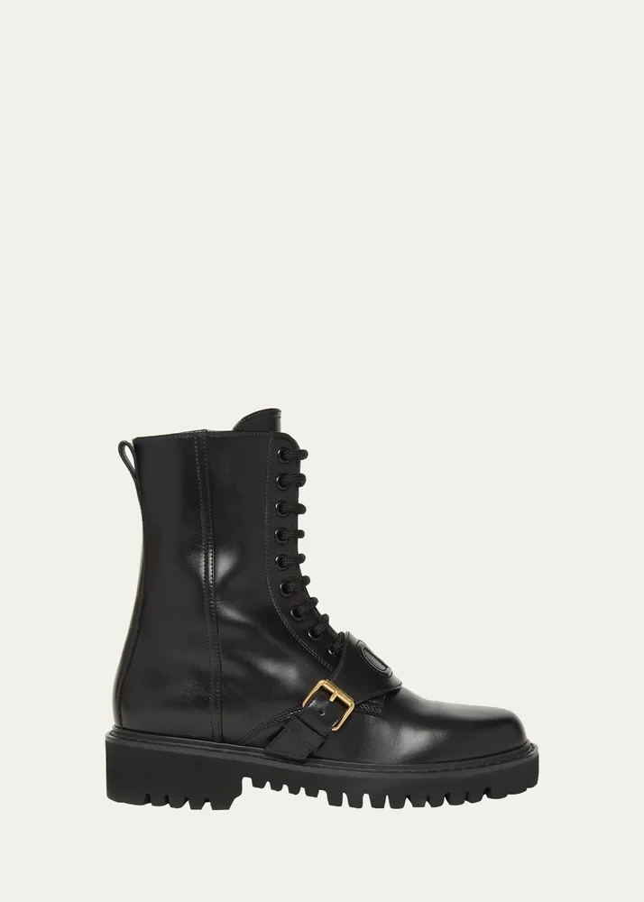 VLogo Leather Combat Boots