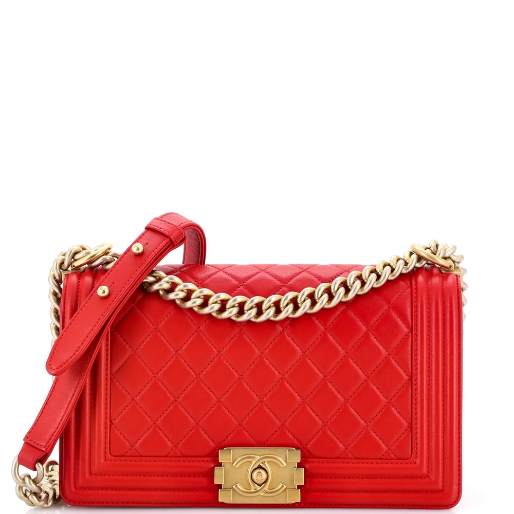 Pre-Owned Chanel Boy Flap Bag Quilted Lambskin Old Medium