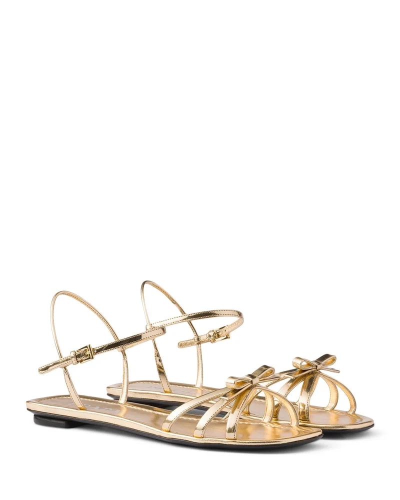 Flat Metallic Leather Sandals