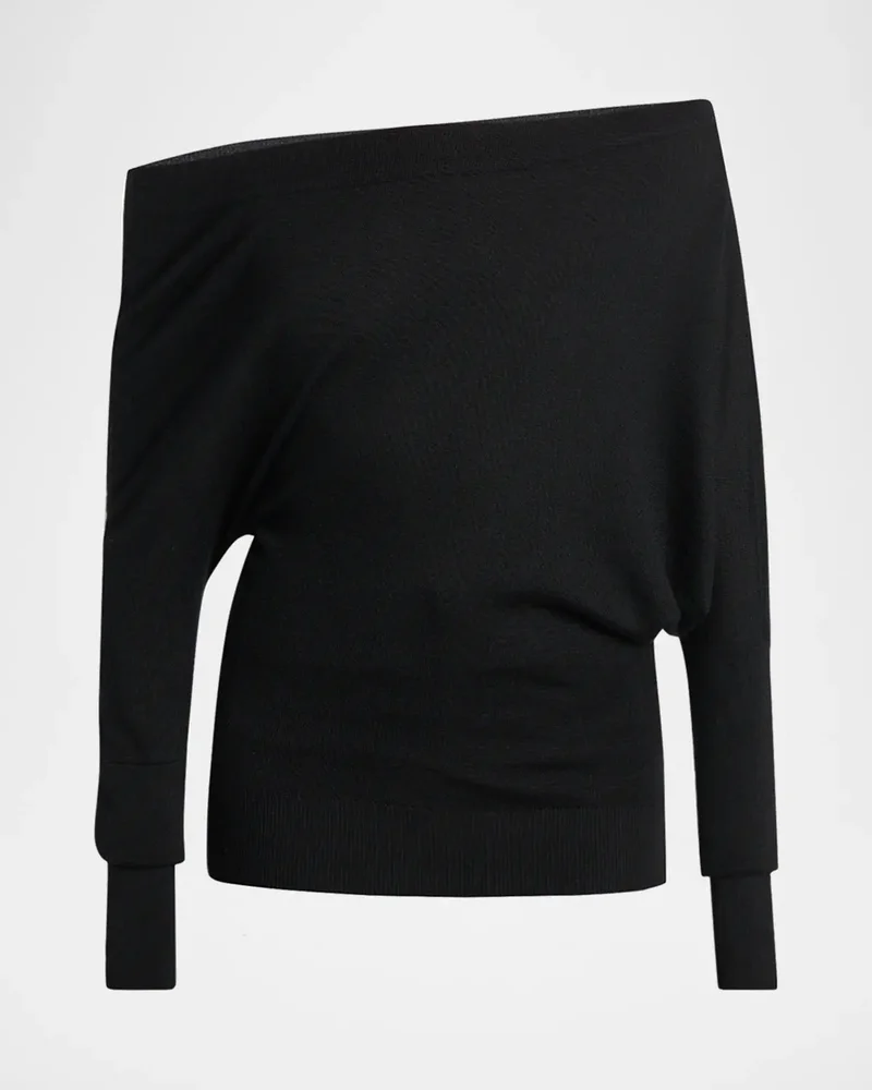 Wool-Silk Asymmetric Off-Shoulder Sweater