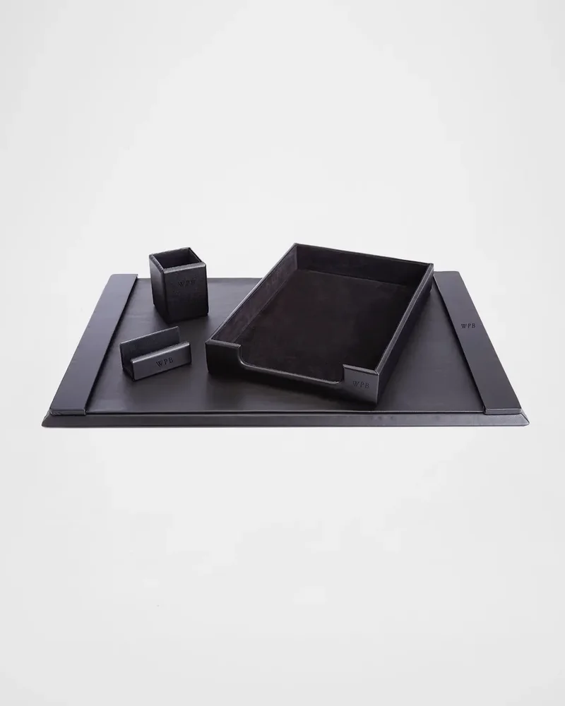Monogrammed Leather Executive Desk Blotter & Accesory Set, Personalized