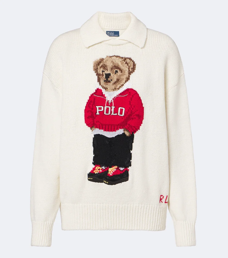 Polo Bear intarsia linen and cotton sweater