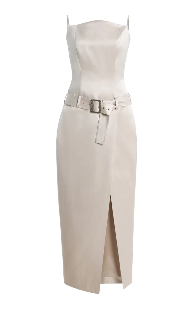 Exclusive Julie Belted Cotton-Silk Satin Midi Dress