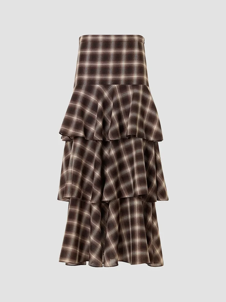 Shelley Plaid Techno Wool-Blend Midi Skirt