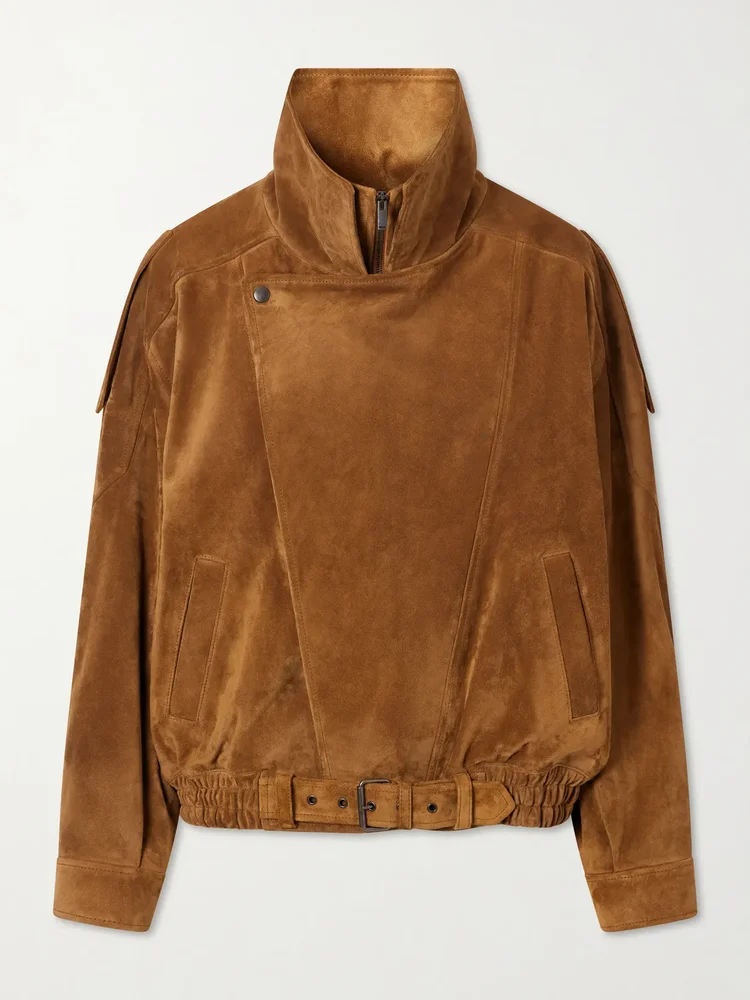 Paneled suede bomber jacket