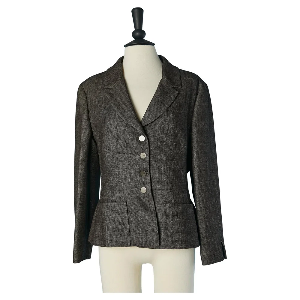 Grey wool single breasted jacket with lurex threads Chanel