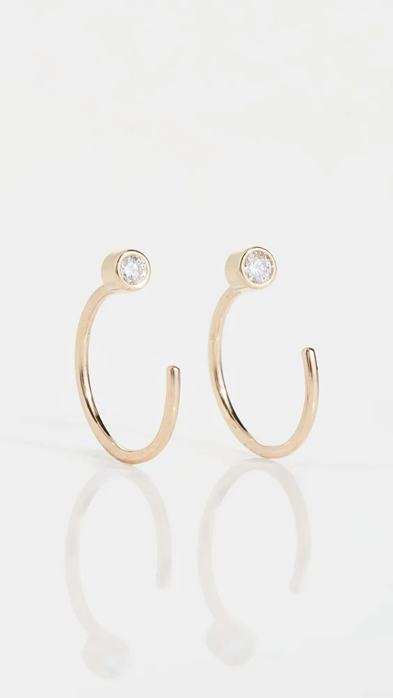 14k Gold Diamond Huggie Hoop Earrings