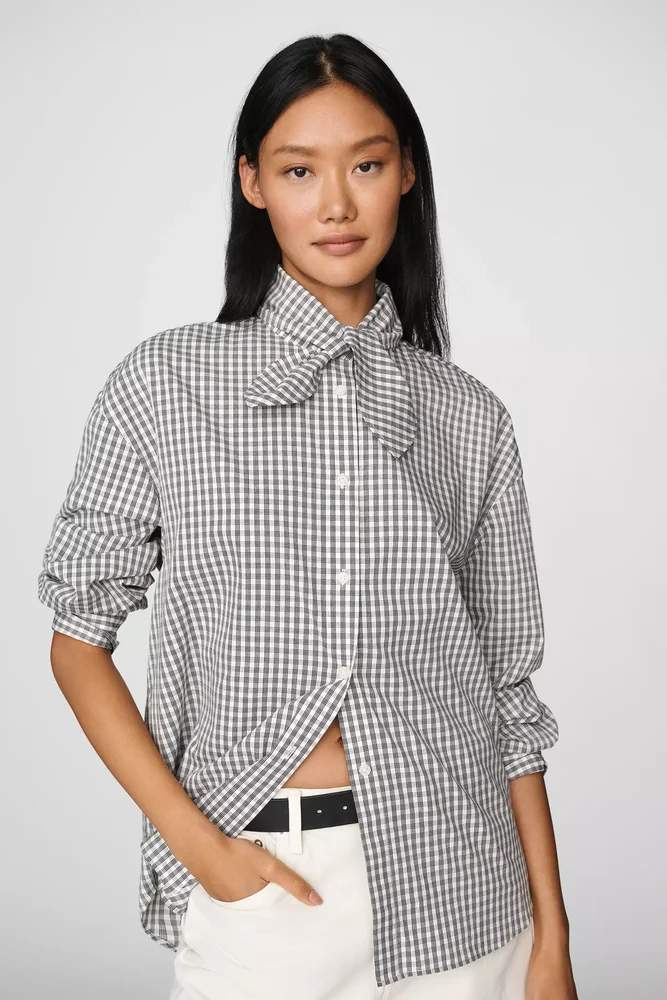 Clair 100% Cotton Tie-Neck Shirt