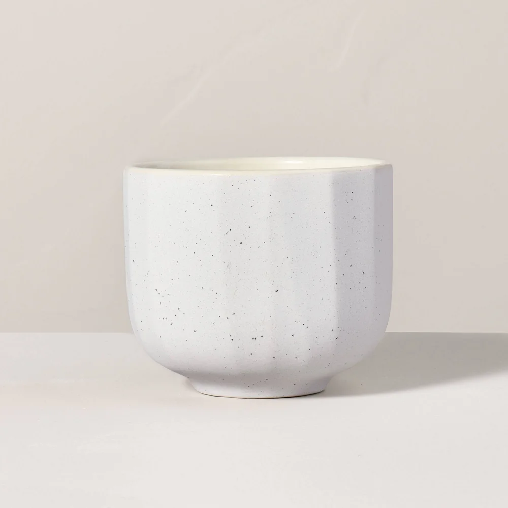 Speckle-Faceted Ceramic Salt Jar Candle White 6oz
