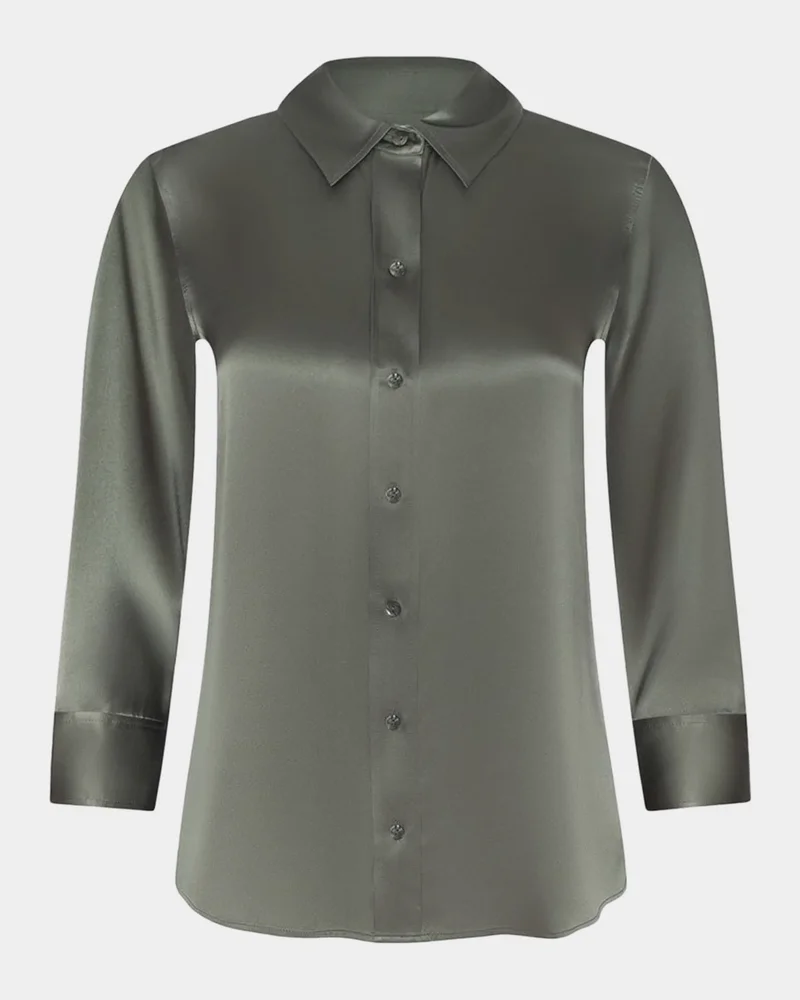 Dani Silk Satin 3/4-Sleeve Button-Down Blouse