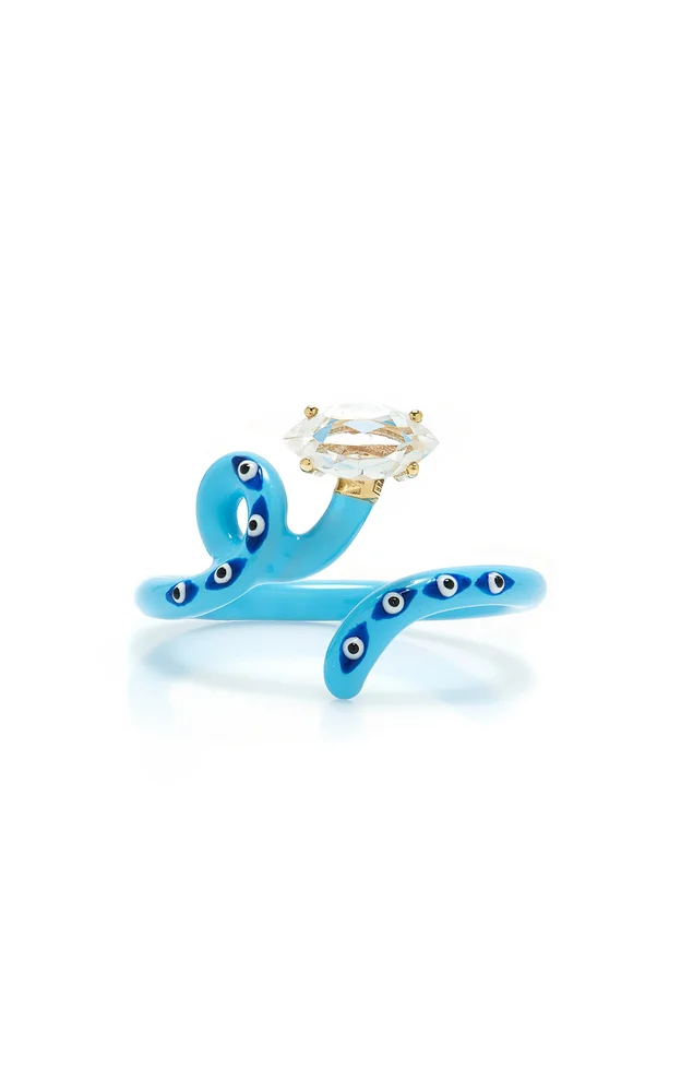 Evil Eye 9K Gold Crystal and Enamel Ring