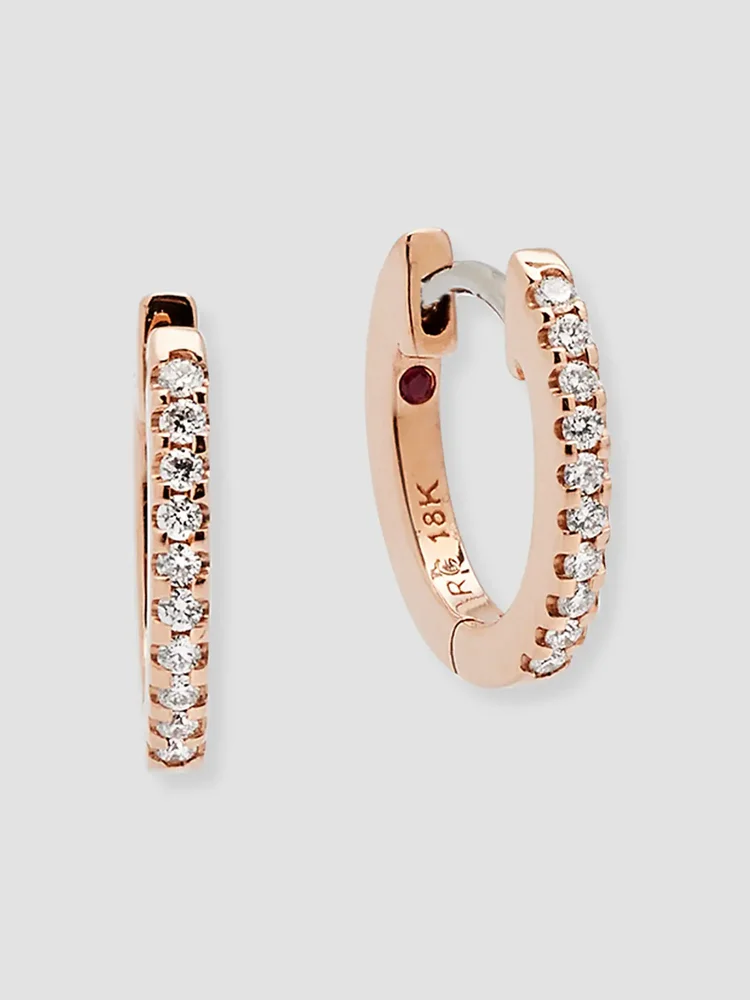18K Rose Gold & 0.09 TCW Diamond Micro Hoop Earrings