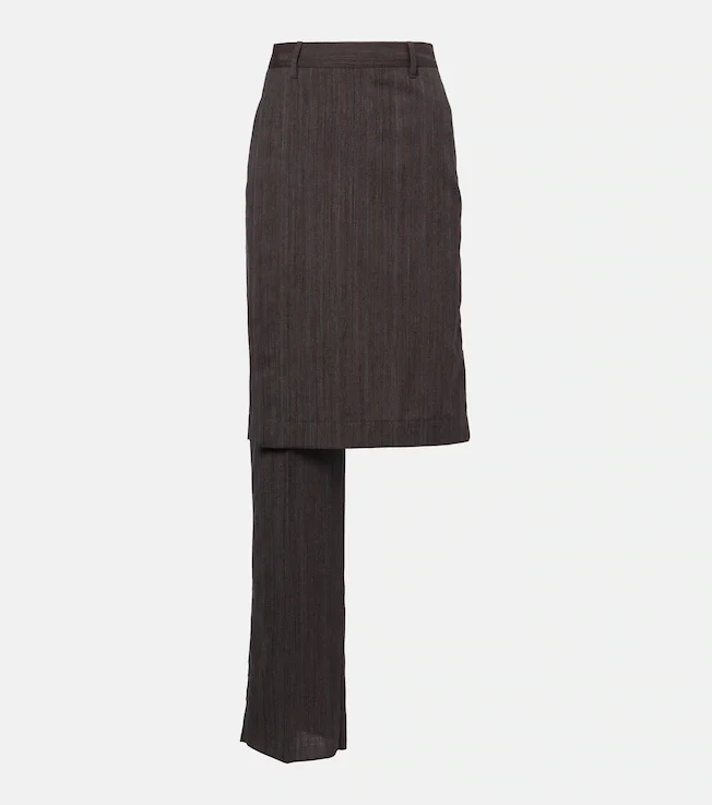 Asymmetric striped wool skirt pants
