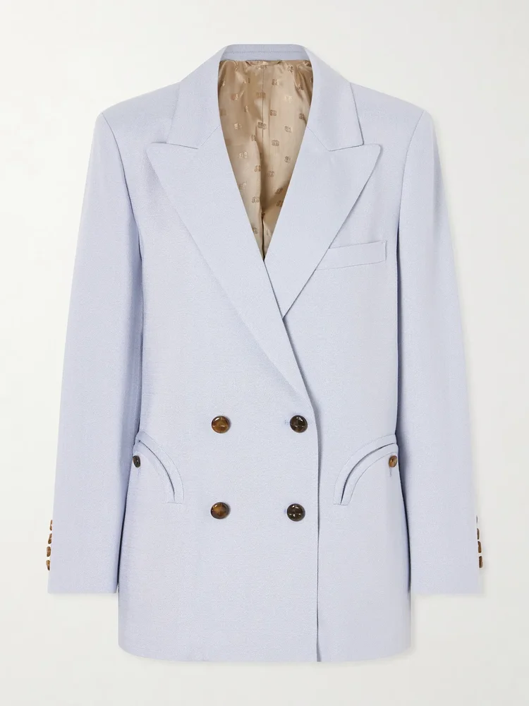 Vezon double-breasted woven blazer in Light blue