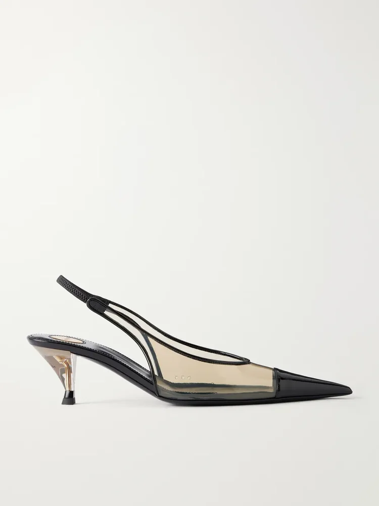 Fanny 55 patent leather-trimmed TPU slingback pumps